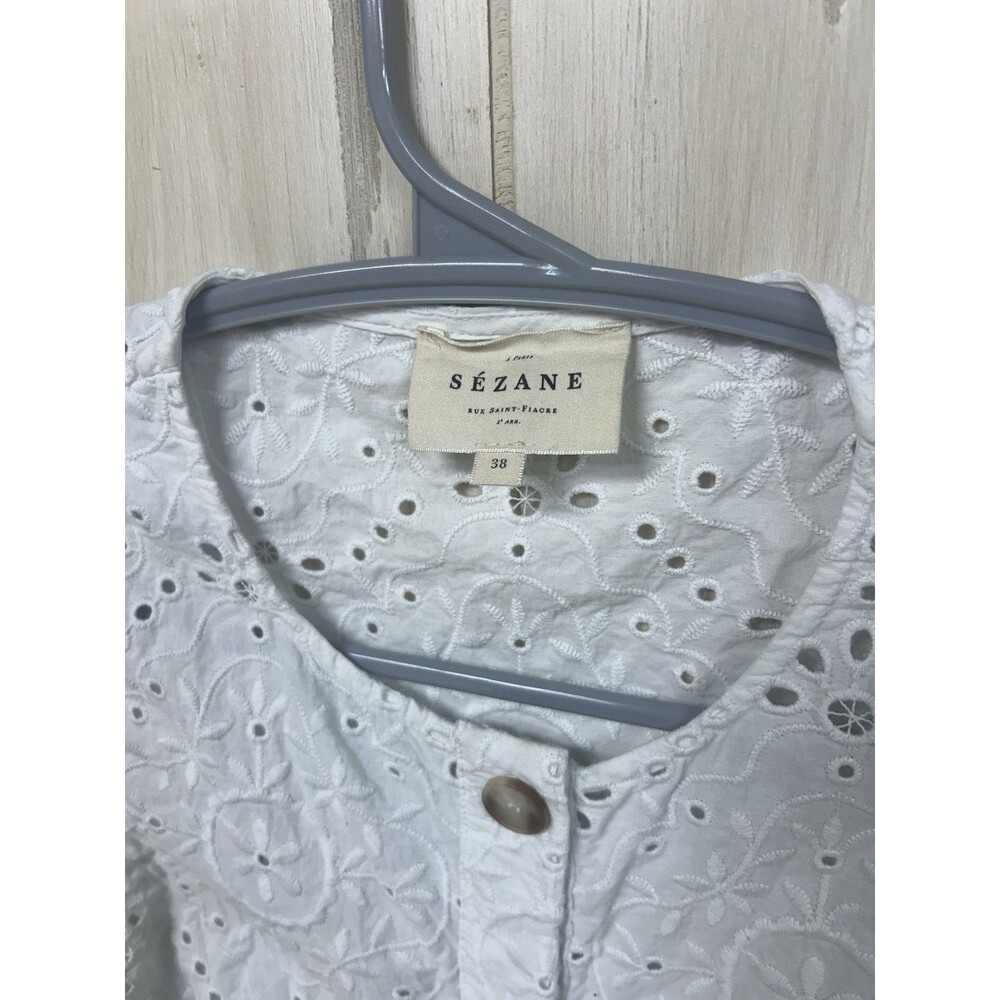 Sezane Roni White Eyelet Button Front Sleeveless Top Size 38 Fr - Picture 5 of 13